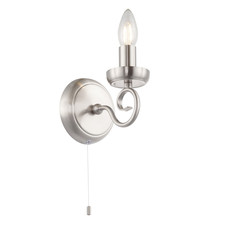 Traditional Satin Nickel Wall Light with Scroll Arm and Pull Switch by Happy ...