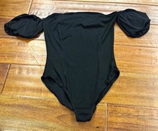 Forever 21 Women's Black Solid Off-the-Shoulder Bodysuit One Piece Size S