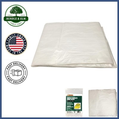 Durable 9' x 12' Clear Plastic Drop Cloth for Furniture and Appliance Protection