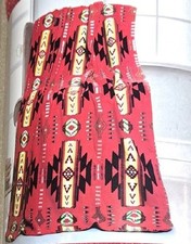 New Bright Red 50x60 Southwest Aztec Fleece Throw Gift Blanket Reversible Native