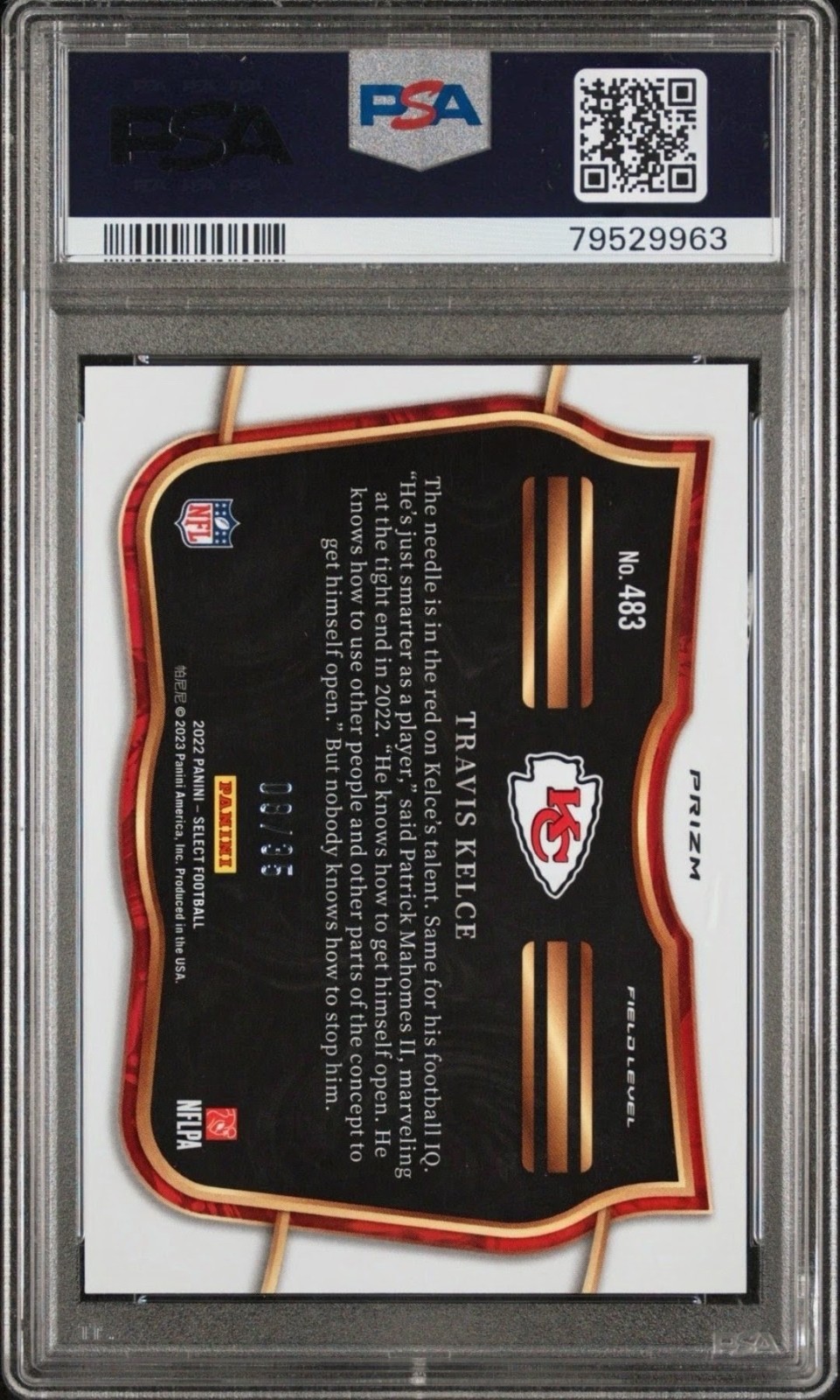 ​2022 Panini Select Travis Kelce Field Level White Prizm /35 #483 Chiefs PSA 10 view 2