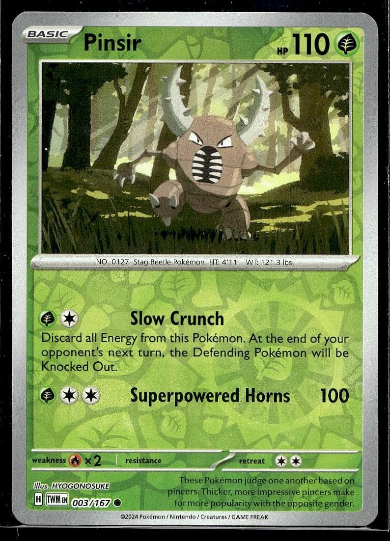 Pinsir 003/167 Common Twilight Masquerade Pokemon Reverse Holo Lightly Played