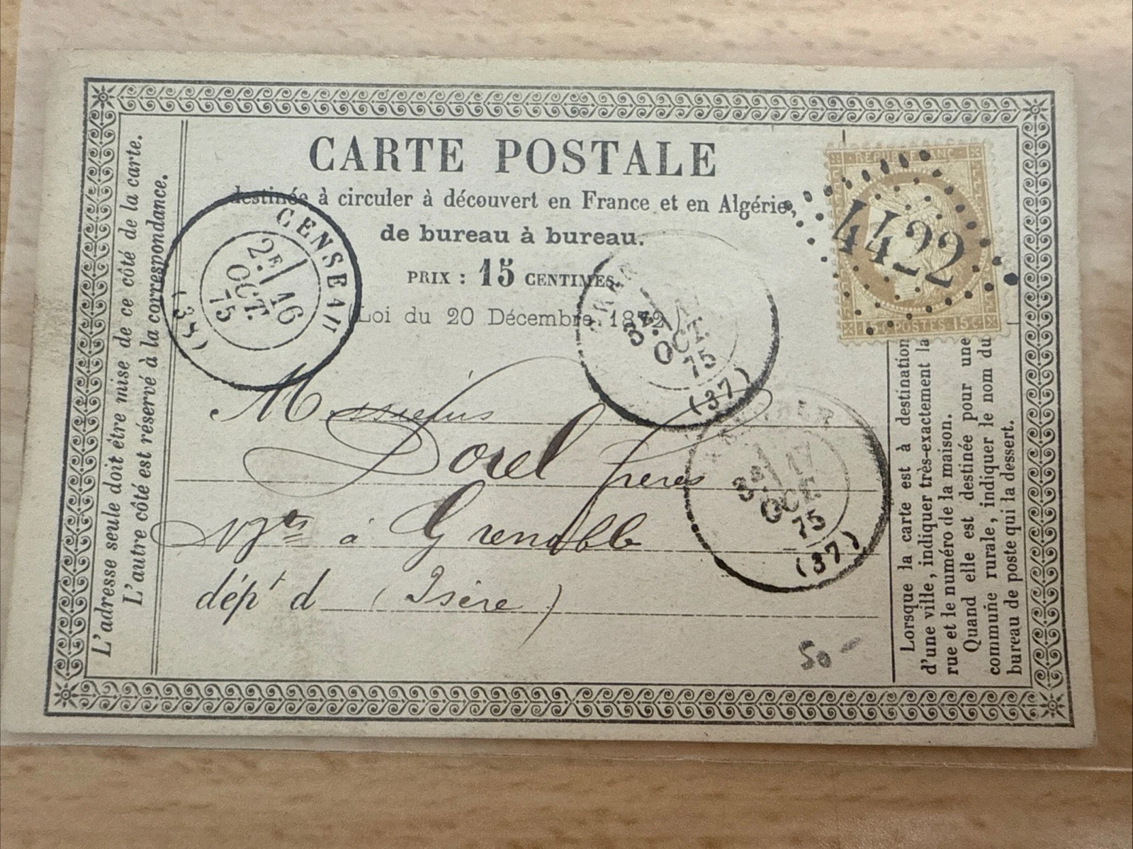 CPA Carte Postale Ancienne Timbre 1872 1873 1874 1875 … À Identifier