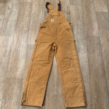 Carhartt Duck Bib Overalls Quilt Lined R41 BRN Brown 34x32 Double Knee Workwear