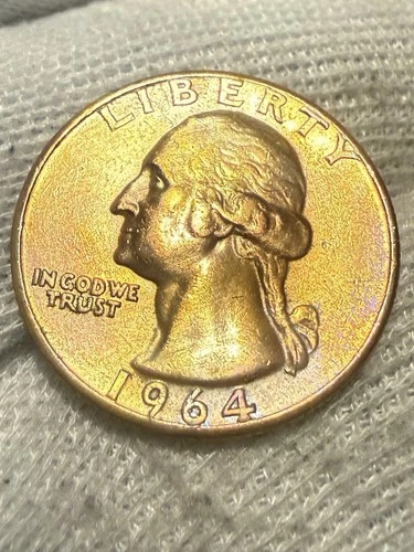 1964-P Washington Quarter 90% Silver 25c US Coin Phila. Mint Au+ Toned*