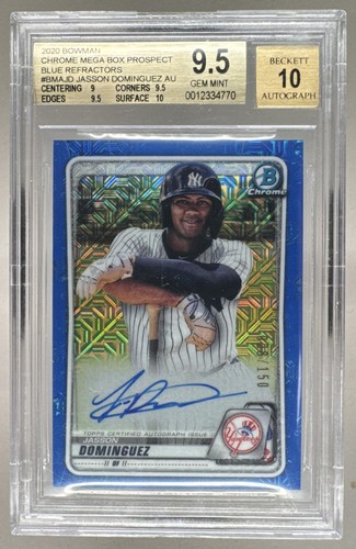 Jasson Dominguez 2020 Bowman Chrome Blue Mega Refractor Auto /150 BGS 9.5/10