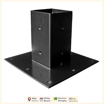 Black Surface Mount Base Plate for Mailbox Post, Galvanized Steel Construction