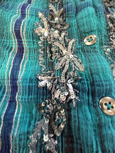 Essentials Top Size 1X Teal Black sequins, silver buttons, 3/4 Sleeve B44 - Picture 10 of 10
