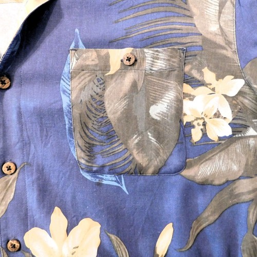 Camisa Floral Hawaiana Island Shores Para Hombre XXL Azul Verde Amarillo Manga Corta Seda - Imagen 4 de 8