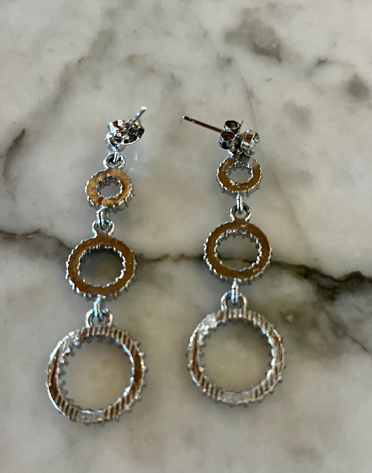 Clear Rhinestone Dangle 3 Circle Dangle Drop Earr… - image 5