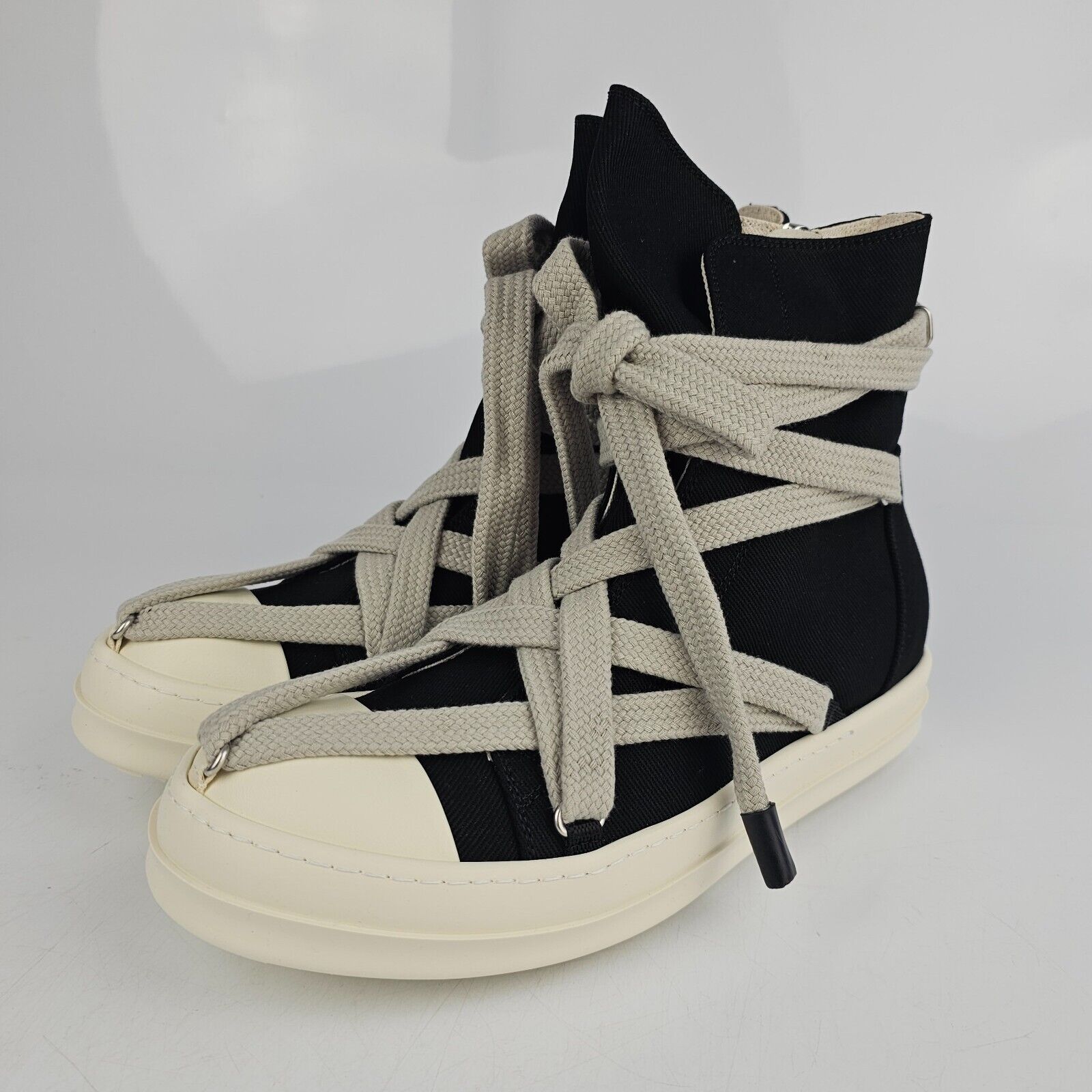 Rick Owens DRKSHDW Hexa Jumbo Laces Black Canvas Sneakers New Size 42.5 US  9.5