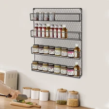 Wall Mounted 4-Tier Spice Rack, Kitchen Spice Rack, Rectangle Spice Rack