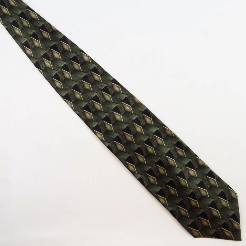 JF J. Ferrar Green Gray Geometric Diamond Pattern 58x3.75 Abstract Classical - Image 2 of 4