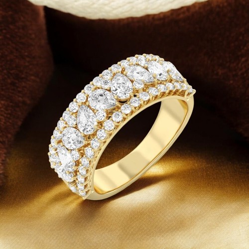 Pear Cut Lab Created Engagement Diamond Band 2.50 Ct Women 18k Yellow Gold 3.5mm - Picture 2 of 11