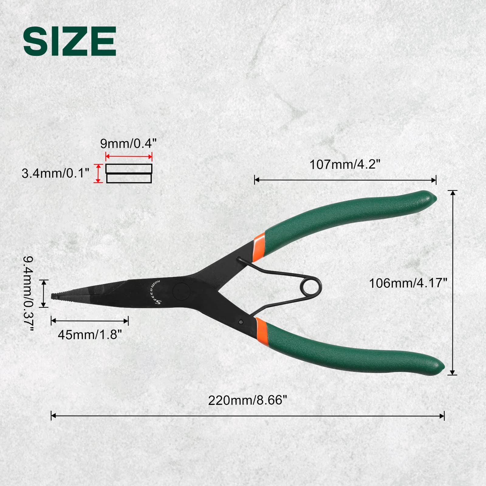 9 inch Angle Tip Lock Ring Pliers for Transmission, Special Circlip Plier