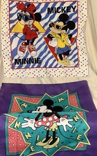 Vintage Disney Bandana Scarf MICKEY MINNIE Woronowicz Handkerchief Lot Of 2 USA