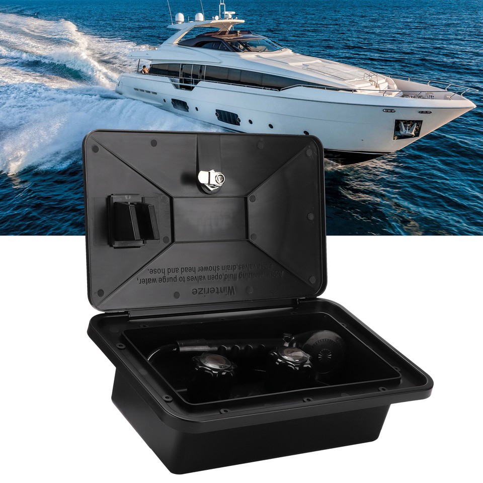 RV Exterior Shower Box Kit Hot Cold Water Adjustable with Hose Lock