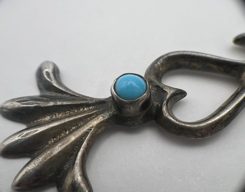 Unmarked Sterling Silver Turquoise Sandcast Pendant - Picture 4 of 7