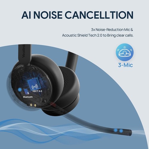 Yealink WH64 Wireless Headset DECT+BT 606ft 3X Mic MS Teams USB PC Phone - NIB - 第 3/9 張圖片