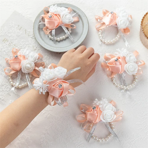 Bridesmaid Wrist Corsage Bracelet Pearl Hand Flowers Wedding Party Prom Decor UK - Picture 3 of 18