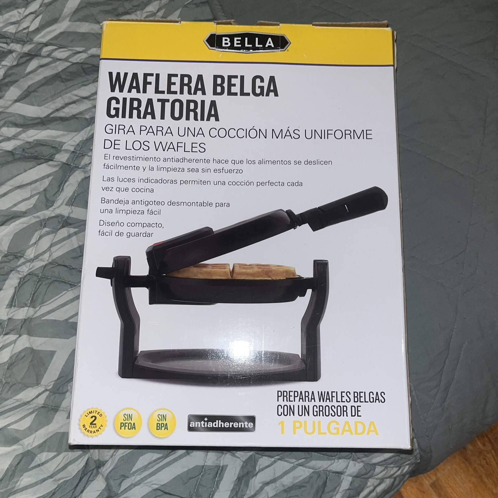 Bella Non-Stick Rotating Belgian Waffle Maker with Folding Handle in Black-image