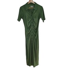 Reformation Cecile Midi Button Down Dress Moss Green Textured Size Small