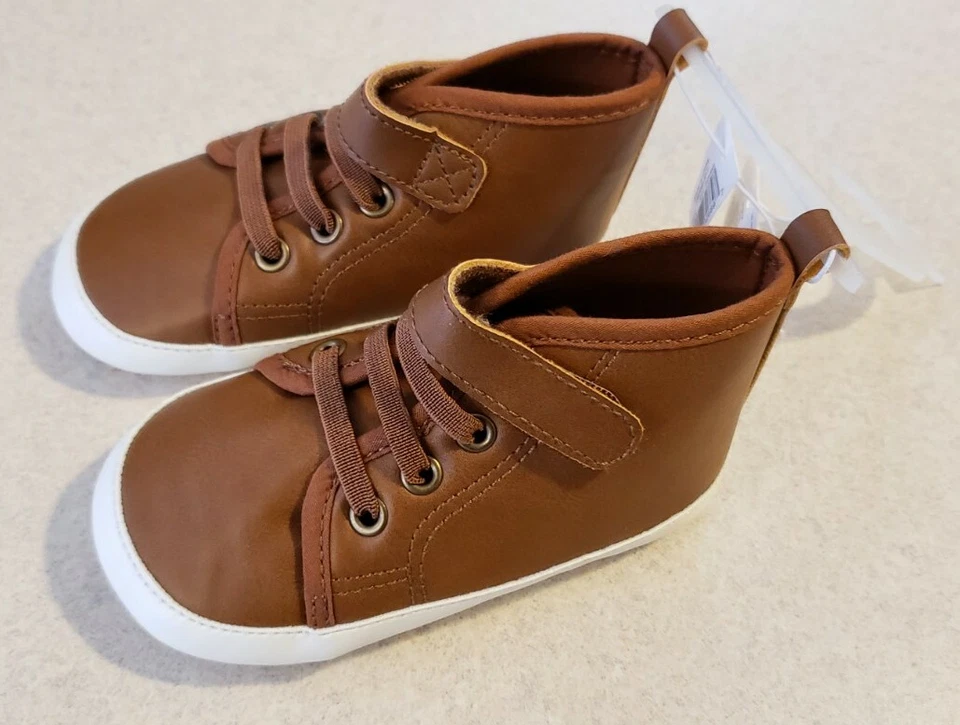 Новый старый темно-мальчиков 18-24 месяцев искусственной кожи высоты верхний кроссовок коричневый #19122 - Изображение 3 из 4