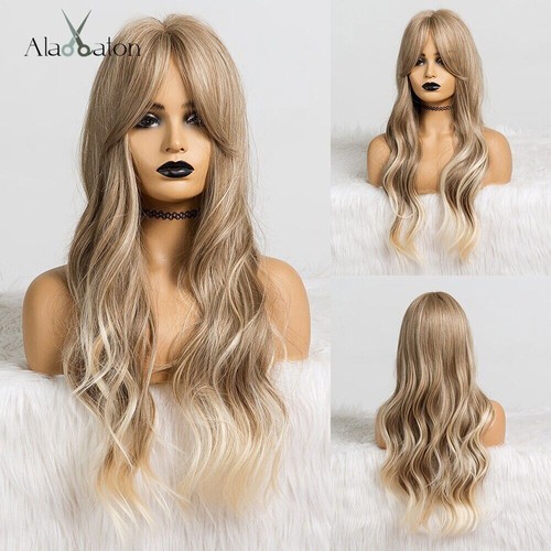 Honey Brown Highlight Synthetic Wigs for Women Long Wavy Wigs with Bangs Cosplay - Picture 39 of 53
