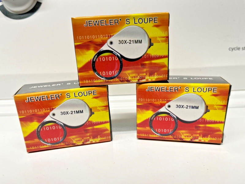 3 HI POWER 30X Loupes 100% Glass Optics Stamps Coins Diamonds Beads Watches Gold