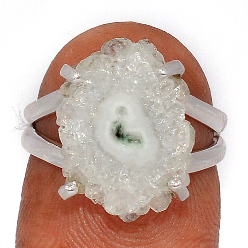 Natural Quartz Stalactite Slice 925 Sterling Silver Ring Jewelry s.6 CR57264