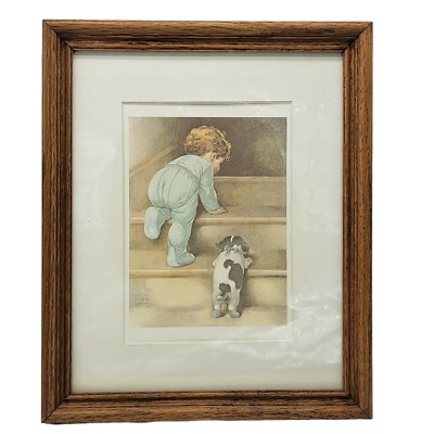 Vintage ''Nitey Nite'' Bessie Pease Gutmann Print Matted Framed 11''×9'' Wall Decor