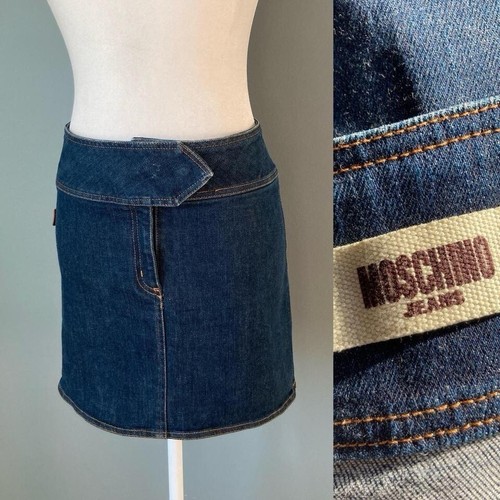 Vintage MOSCHINO JEANS Y2K Jean Skirt Low Rise Denim Micro Mini 6