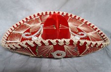 MEXICAN SOMBRERO ELABORATE RED VELVET WITH SEQUINS PARIS ROMA MADE VINTAGE HAT 