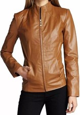 Women's Biker Jacket Soft Lambskin Pure Leather Party/Cocktail Mango Tan Jacket