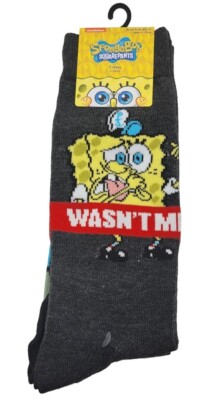 Nickelodeon Two Pair Crew Socks Sponge Bob Square Pants Size 6.5 - 12 Retro NEW