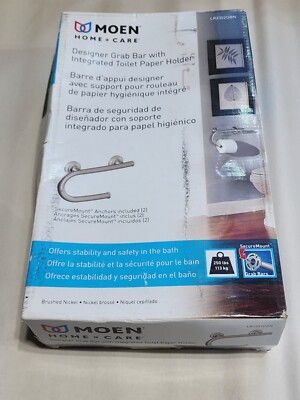 NEW Moen Home Care Designer Grab Bar w/ Paper Holder BRUSHED NICKEL - LR2352DBN