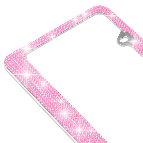 2X Metal Pink Crystal Bling Style License Plate Frame Universal Fit - Picture 2 of 4