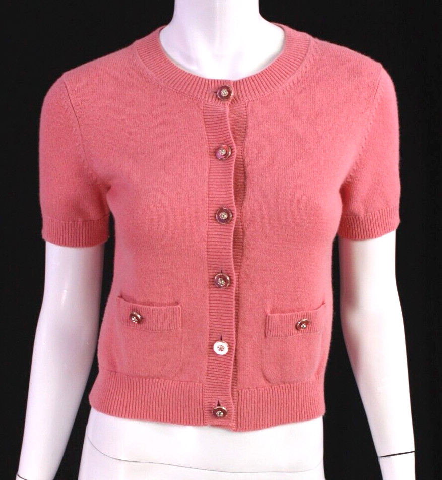 CHANEL 2022 22P Melon Pink Cashmere Logo Lion Button … - Gem