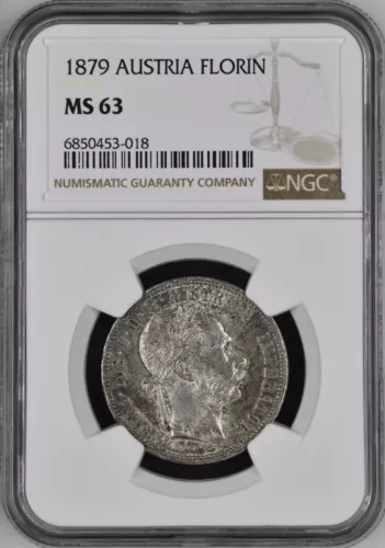 AUSTRIA , SILVER 1 FLORIN 1879 FRANZ JOSEPH  - NGC MS 63 , RAREV