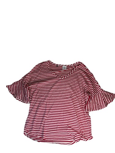 Cabi Womens Red & White Striped Flutter Sleeve Top Shirt Size L Patriotic