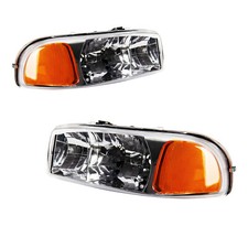 Pair Chrome Headlight Assemblies For Gmc Yukon 2000-2006 Sierra 1500 2001-2006