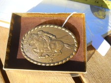 Vintage 1981 Mervyn's Pony Express Brass Belt Buckle Western Belt Buckle