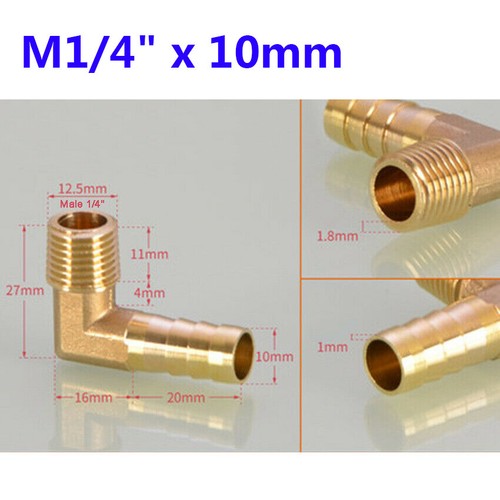 Brass Fuel Gas Hose Barb 90 ° Elbow Connector 1/8" to 3/4" Male Thread x Hose - Picture 9 of 27