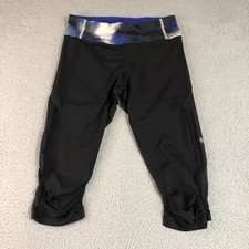 Lululemon Leggings Womens 6 Black Blue Capri Pants Logo Yoga Gym Athleisure