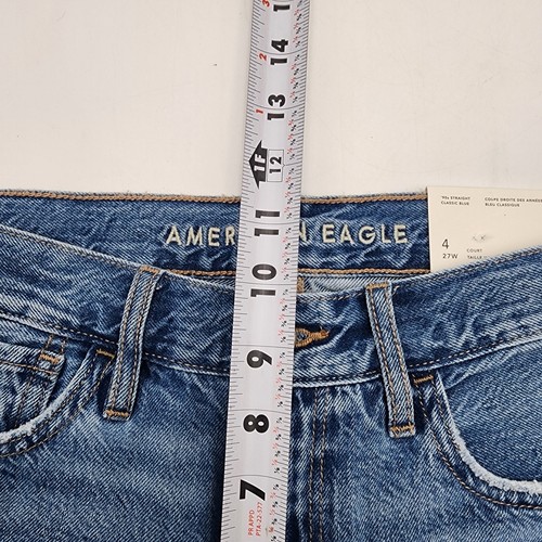 American Eagle Jeans Women's 4/27 Short 90s Straight Blue Denim Distressed NWT - Picture 7 of 8
