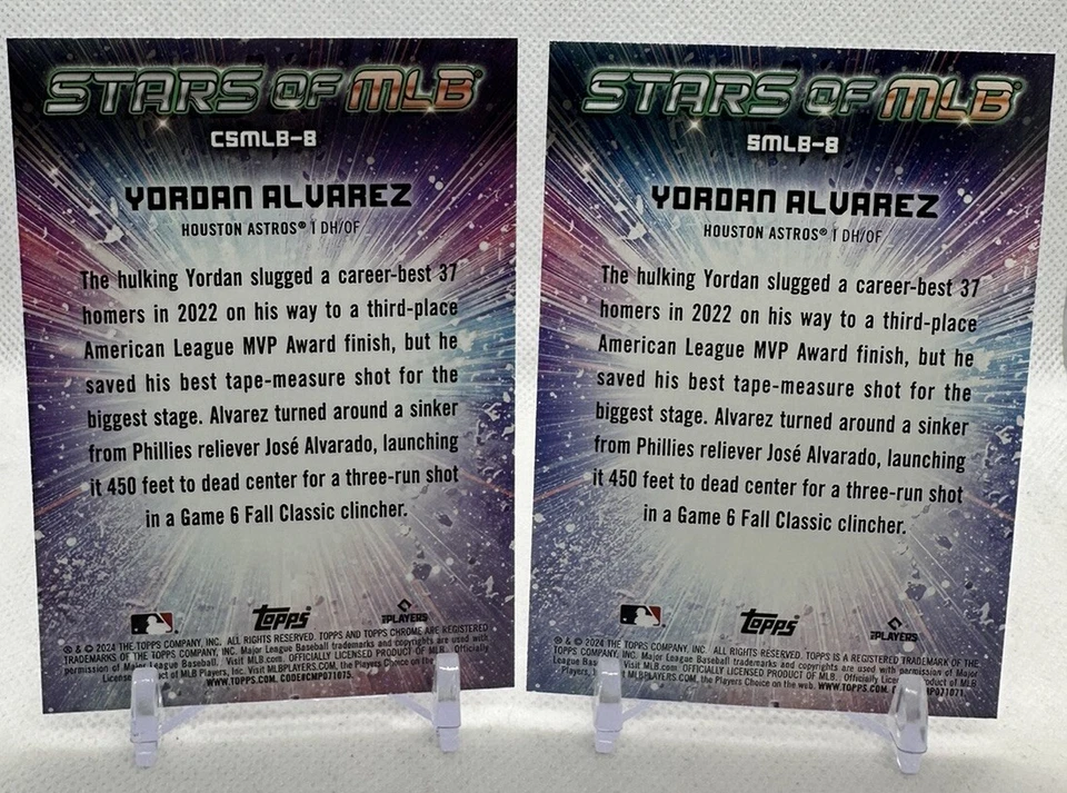 Yordan Alvarez 2024 Topps Series 1 #SMLB-8 & #CSMLB-8 Stars of MLB Astros Lot - Image 2 of 2