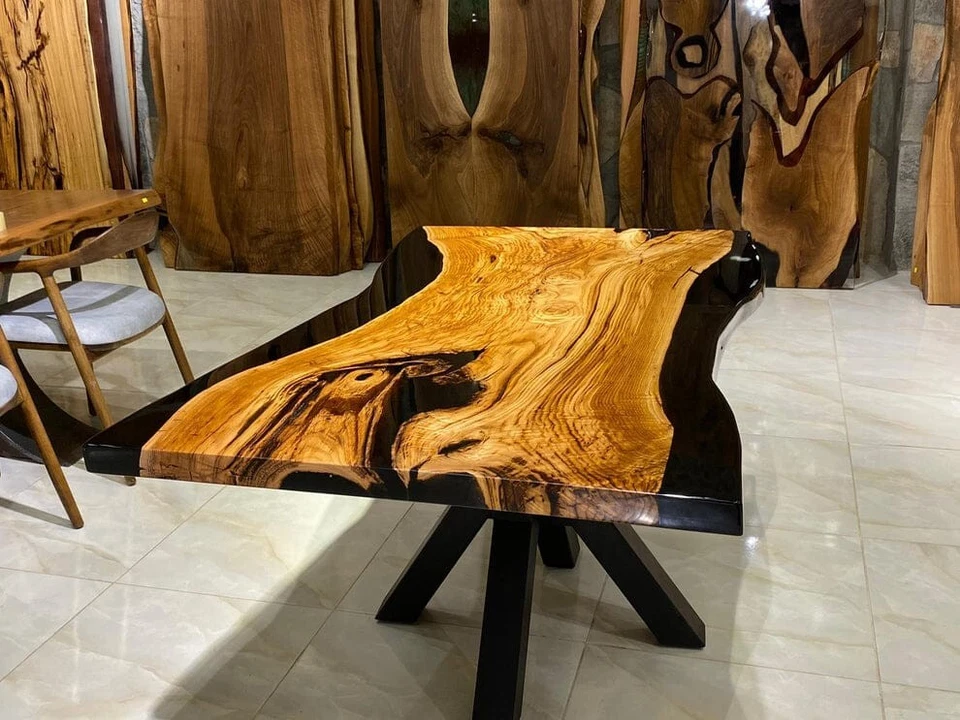 Black Epoxy Table | Walnut Wood | Modern Customizable Furniture | Sustainable De - Image 2 of 4
