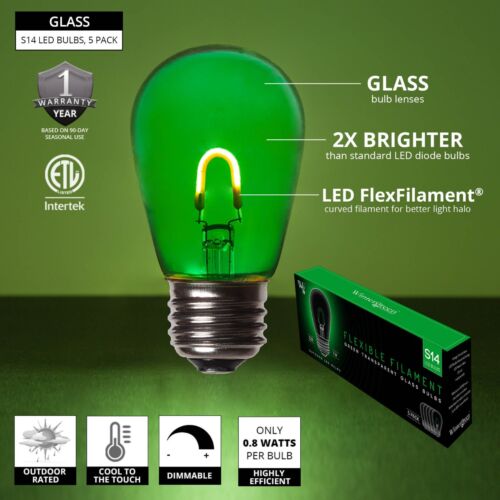 S14 LED Visible Filament Edison Patio Light Lamp Bulbs E26, 5 Pack, 4 Colors - Picture 12 of 15