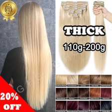 100 Real Remy Clip In Human Hair Extensions Full Head 8pcs 18clips Extra Thick