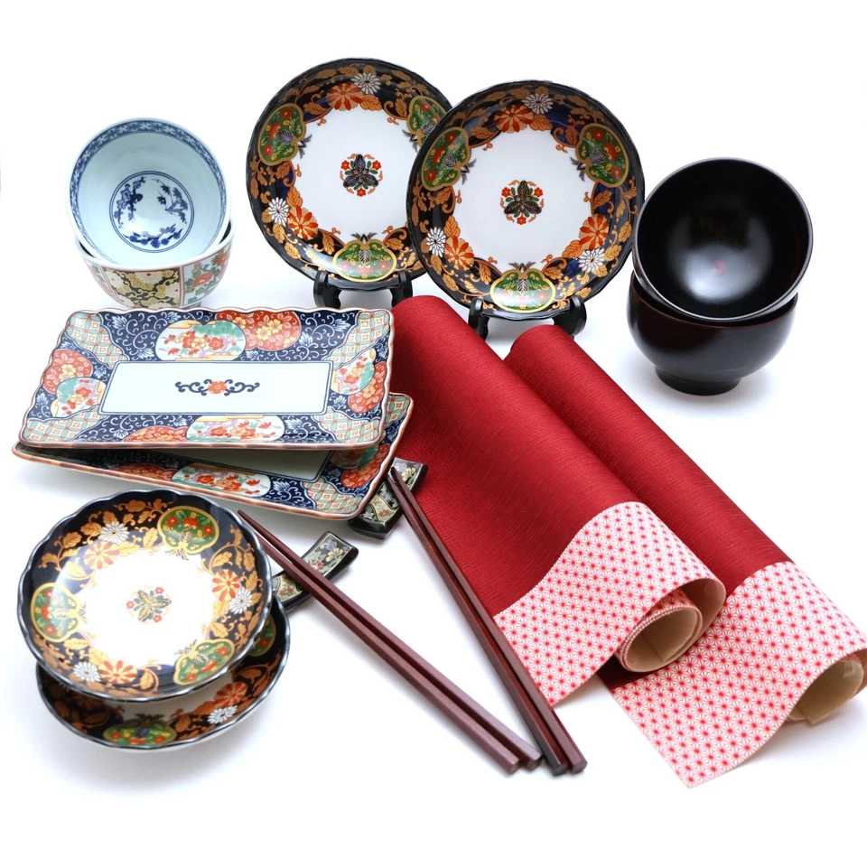 Juego de vajilla japonesa para 2 - Platos estilo rojo e imari con manteles individuales - Miyabi Foto 3 de 4